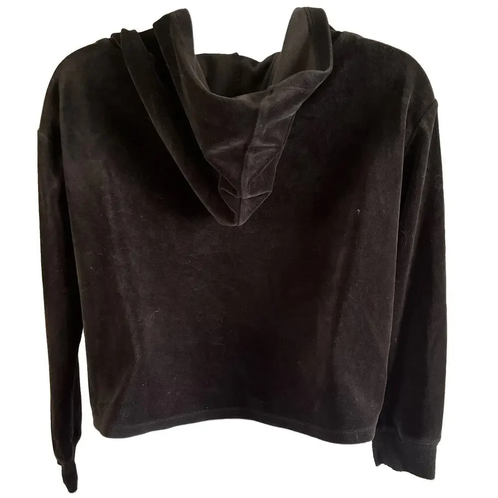 Justice Girls Size 12 Velour Crop Hoodie Long Sleeve Pullover Black